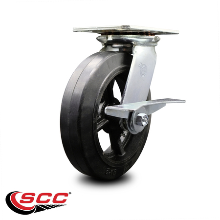 Service Caster 8 Inch Heavy Duty Rubber on Steel Caster with Ball Bearing and Brake SCC SCC-35S820-RSB-SLB